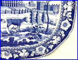 19th c Blue & White Staffordshire Transferware Platter with MA State House