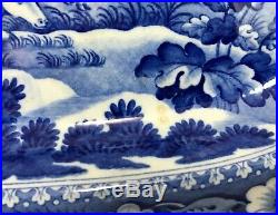 19th c Blue & White Staffordshire Transferware Platter with MA State House