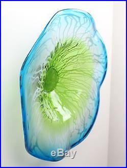 20 Hand Blown Art Glass Table Platter Plate Blue White Green Wall Hanging Mount