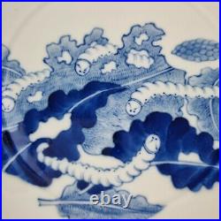20th Century Chinese Blue And White Plate Silkworms Eating Mulberry Leaves