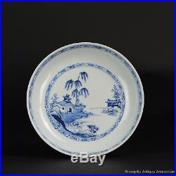 21.8CM Antique 18C Chinese Porcelain Deep Plate Blue White Landscape Qing
