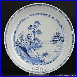 21.9CM Antique 18C Chinese Porcelain Deep Plate Blue White Landscape Qing
