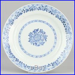 23.5CM 18C Chinese Porcelain Blue and White Plate Carved Flowers