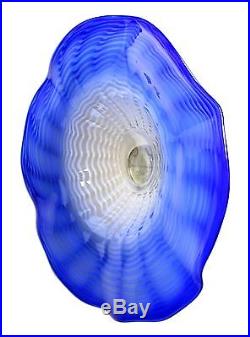 26 Hand Blown Art Glass Table Platter Plate Blue White with Wall Hanging Mount