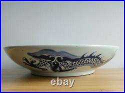 28cm Chinese Antique DRAGON Porcelain Blue and White Ceramic Plate Handpainted