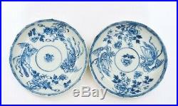 2 18th Century Chinese Blue & White Porcelain Dish Plate Saucer Phoenix