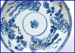 2 18th Century Chinese Blue & White Porcelain Dish Plate Saucer Phoenix