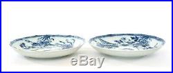 2 18th Century Chinese Blue & White Porcelain Dish Plate Saucer Phoenix