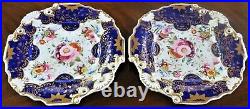 2 Antique Unmarked Coalport Cobalt Blue Floral Gold Cake Plates Ex-condition