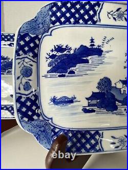 2 Chinese Export Blue & White Canton Porcelain 10 7/8 X 7 1/4 Rectangular