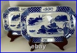 2 Chinese Export Blue & White Canton Porcelain 10 7/8 X 7 1/4 Rectangular