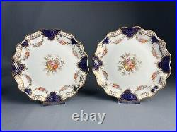 2 Edwardian Scalloped Plates Cobalt/Gilt Scales & Trellis Border Wedgwood X3848