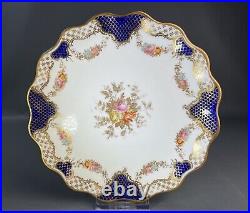 2 Edwardian Scalloped Plates Cobalt/Gilt Scales & Trellis Border Wedgwood X3848