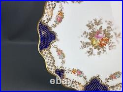 2 Edwardian Scalloped Plates Cobalt/Gilt Scales & Trellis Border Wedgwood X3848