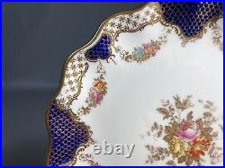 2 Edwardian Scalloped Plates Cobalt/Gilt Scales & Trellis Border Wedgwood X3848