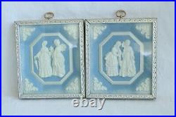 2 Vintage Wedgewood #7022 Metal Framed Victorian Women Blue & White Relief