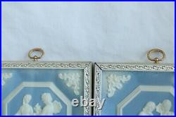 2 Vintage Wedgewood #7022 Metal Framed Victorian Women Blue & White Relief