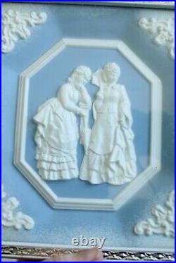 2 Vintage Wedgewood #7022 Metal Framed Victorian Women Blue & White Relief