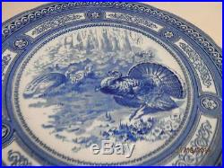 2 (two) Antique Royal Doulton TURKEY Dinner Plates Blue White Geometric Rim