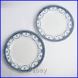 2 x Wood and Sons England Blue White Venice Pattern Trim 9 Luncheon Plate
