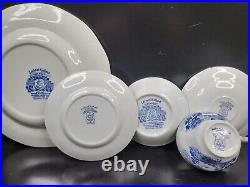 37 Pc Royal Warwick Lochs Of Scotland Blue Plates Bowls Cups Saucers Vintage Lot