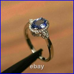 3Ct Oval Blue Sapphire Engagement Ring 14k White Gold plate lab-created Size J-T