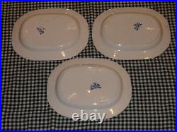 3 Antique Furrow Back Blue & White Willow Platters, 40cm wide, CR&S, c. 1820-40