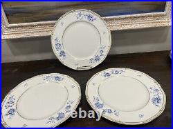 3 HTF Wedgwood Ashbury DinnerPlates England Bone China Blue White Gold Trim Rare