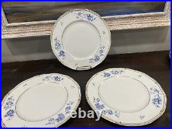 3 HTF Wedgwood Ashbury DinnerPlates England Bone China Blue White Gold Trim Rare