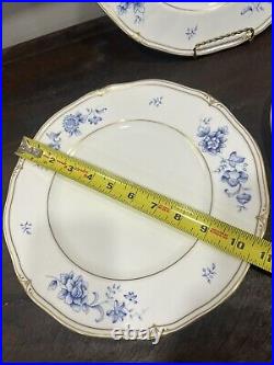 3 HTF Wedgwood Ashbury DinnerPlates England Bone China Blue White Gold Trim Rare