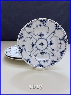 3 ROYAL COPENHAGEN BLUE FLUTED FULL LACE Salad Plates Lunch 1086 20cm 1st Qual