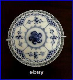 3 Sets Royal Copenhagen Blue Fluted Half Lace Cream Soup Bowls, Lids & Saucers