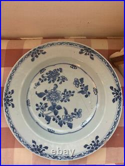 3 X 18th Century Chinese Export Hand Painted Blue & White Plates Dishes