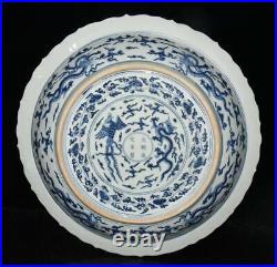 43CM Chenghua Signed Old Chinese Blue and White Dish Plate Withdragon N3079