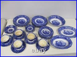 44 Pcs Antique Staffordshire Blue & White Watteau Rn 555592 Gorgeous Set