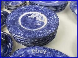 44 Pcs Antique Staffordshire Blue & White Watteau Rn 555592 Gorgeous Set