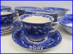 44 Pcs Antique Staffordshire Blue & White Watteau Rn 555592 Gorgeous Set