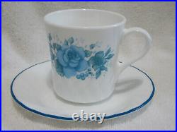 44 Pcs Corelle Blue Velvet Rose Plates Bowls Cups Shakers Creamer Sugar EUC