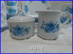 44 Pcs Corelle Blue Velvet Rose Plates Bowls Cups Shakers Creamer Sugar EUC