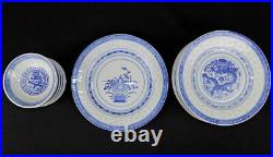 44 pc Chinese rice eye porcelain set teapot cups plates bowls blue white dragon