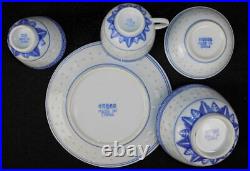 44 pc Chinese rice eye porcelain set teapot cups plates bowls blue white dragon