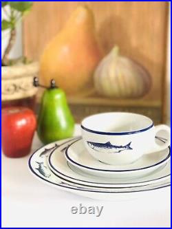 4PCs Set 10 Strawberry Street Trout Fish Blue and White Plates Cup Bowl Poland