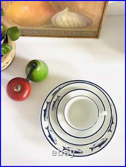 4PCs Set 10 Strawberry Street Trout Fish Blue and White Plates Cup Bowl Poland