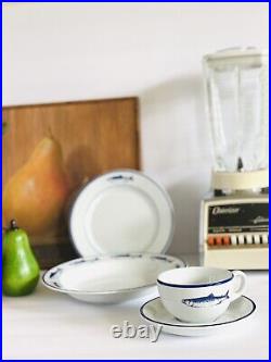 4PCs Set 10 Strawberry Street Trout Fish Blue and White Plates Cup Bowl Poland