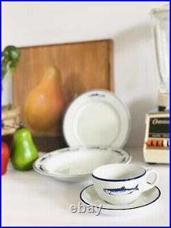 4PCs Set 10 Strawberry Street Trout Fish Blue and White Plates Cup Bowl Poland