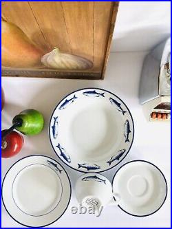 4PCs Set 10 Strawberry Street Trout Fish Blue and White Plates Cup Bowl Poland