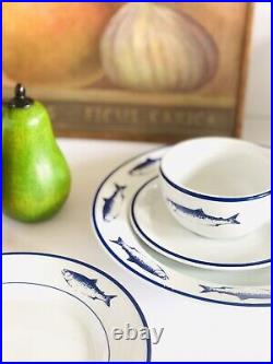 4PCs Set 10 Strawberry Street Trout Fish Blue and White Plates Cup Bowl Poland