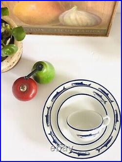 4PCs Set 10 Strawberry Street Trout Fish Blue and White Plates Cup Bowl Poland