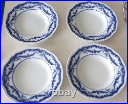 4 ANTIQUE Booths England Semi-Porcelain Cheswick Blue&White Large Soup Plates