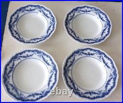 4 ANTIQUE Booths England Semi-Porcelain Cheswick Blue&White Large Soup Plates